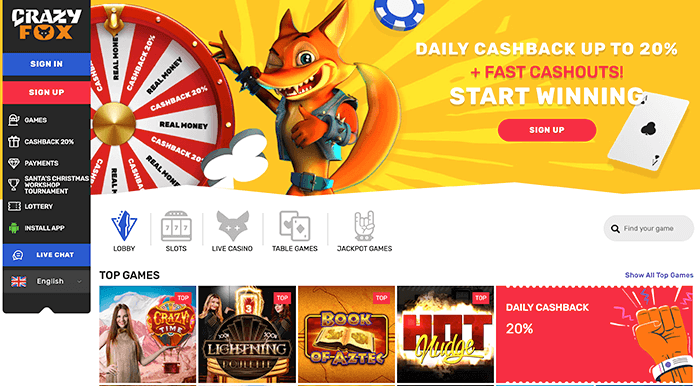 crazyfox casino screenshot